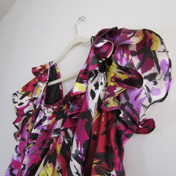 K Jordan Women's Sheath Dress 20W Black Pink Floral Satin Ruffle Business Church - Picture 4 of 11